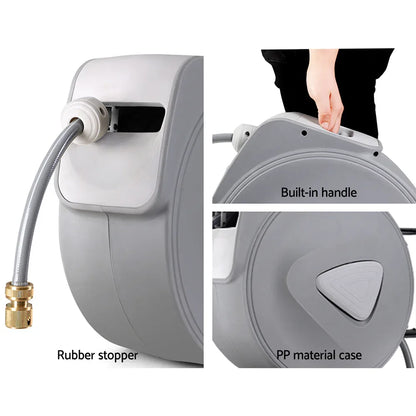 Water Hose Reel 20M Retractable Auto Rewind Garden Brass Spray Gun - Mekamart Australia