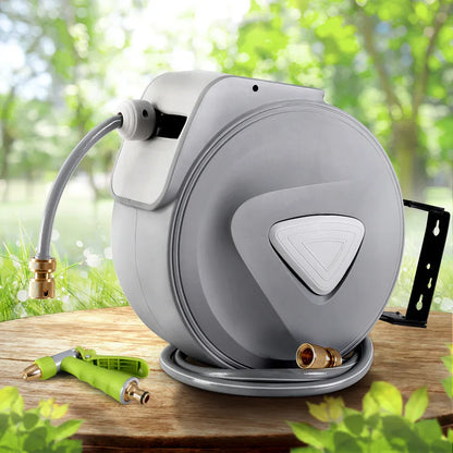 Water Hose Reel 20M Retractable Auto Rewind Garden Brass Spray Gun - Mekamart Australia