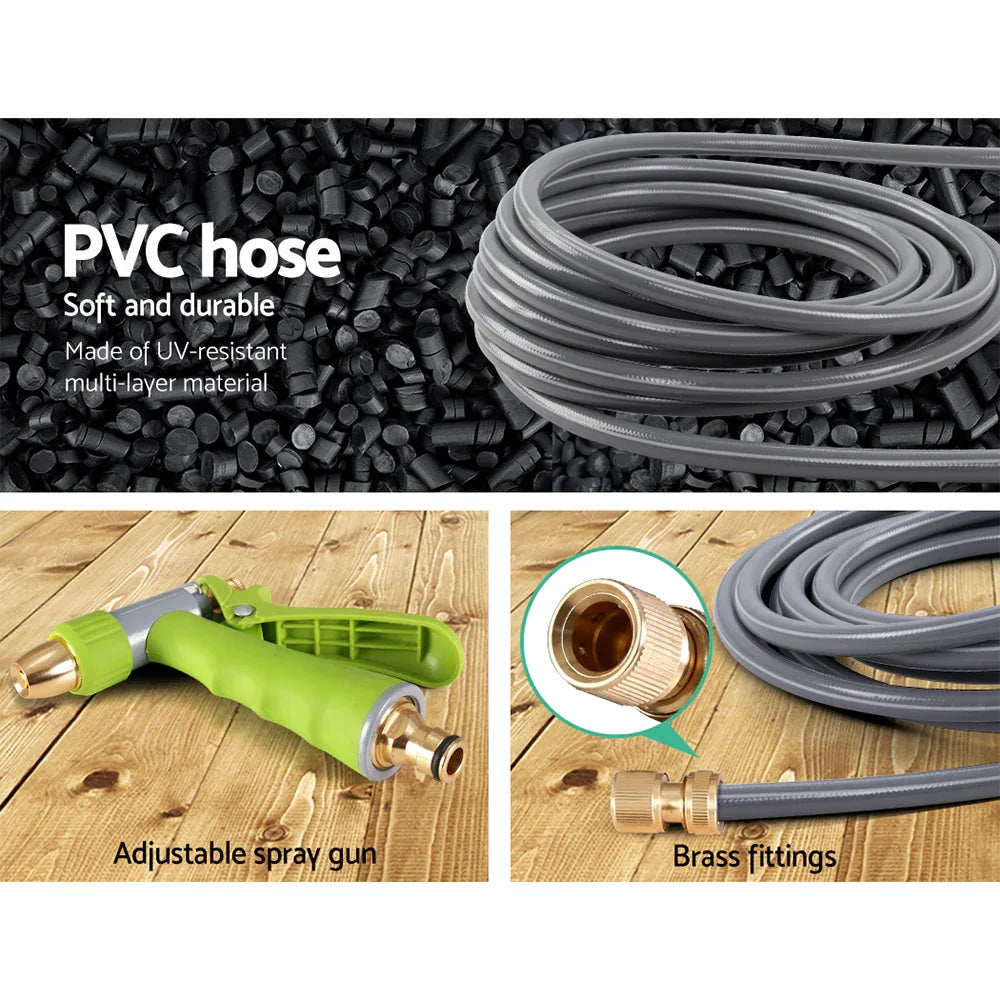 Water Hose Reel 30M Retractable Garden Auto Rewind Brass Spray Gun - Mekamart Australia