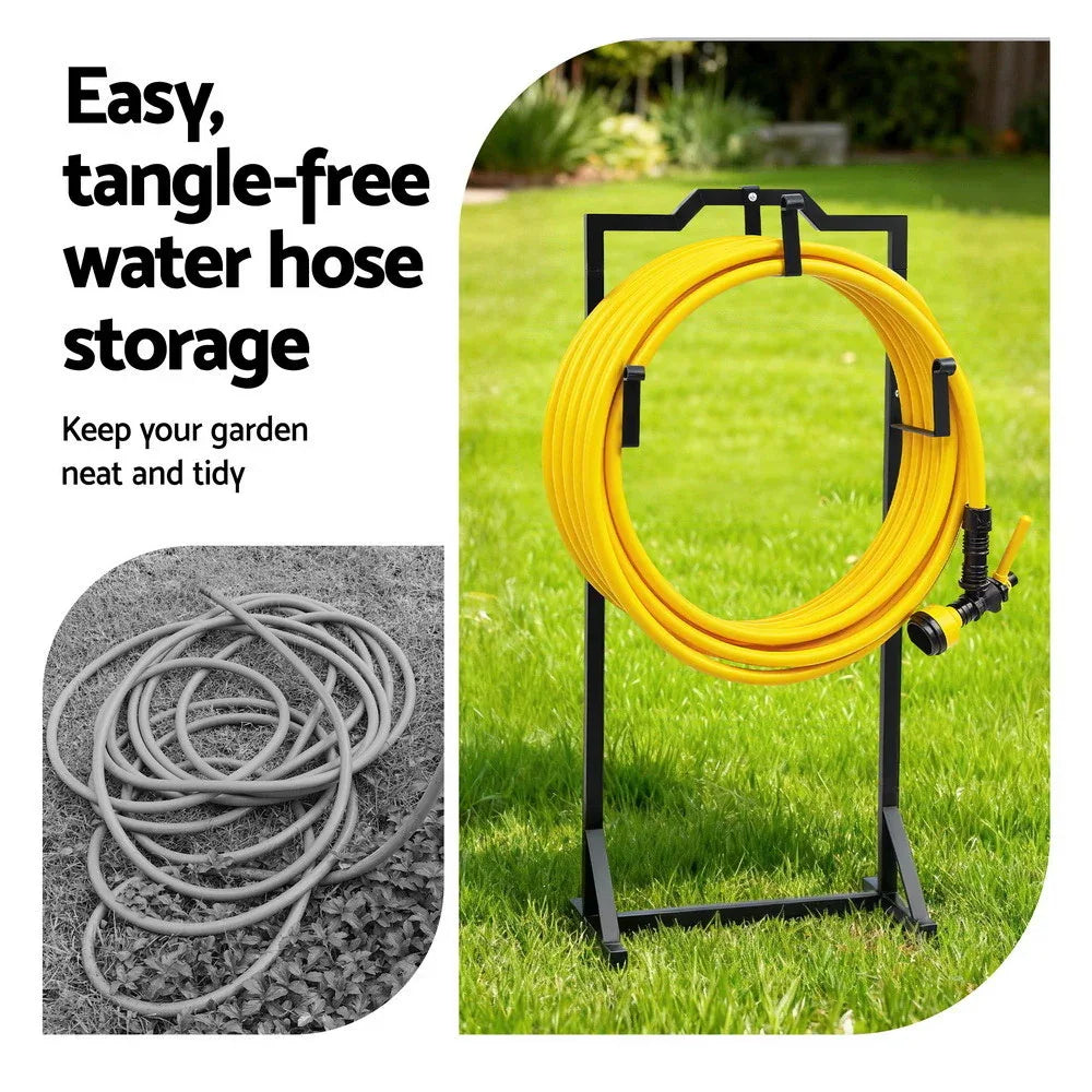 Green Fingers Garden Hose Holder Metal Portable Freestanding Hose Stand 4 Spikes Black - Mekamart Australia