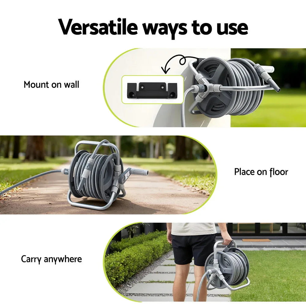 Green Fingers 20m Retractable Garden Hose Reel Heavy Duty 1/2" Hose Auto Rewind - Mekamart Australia