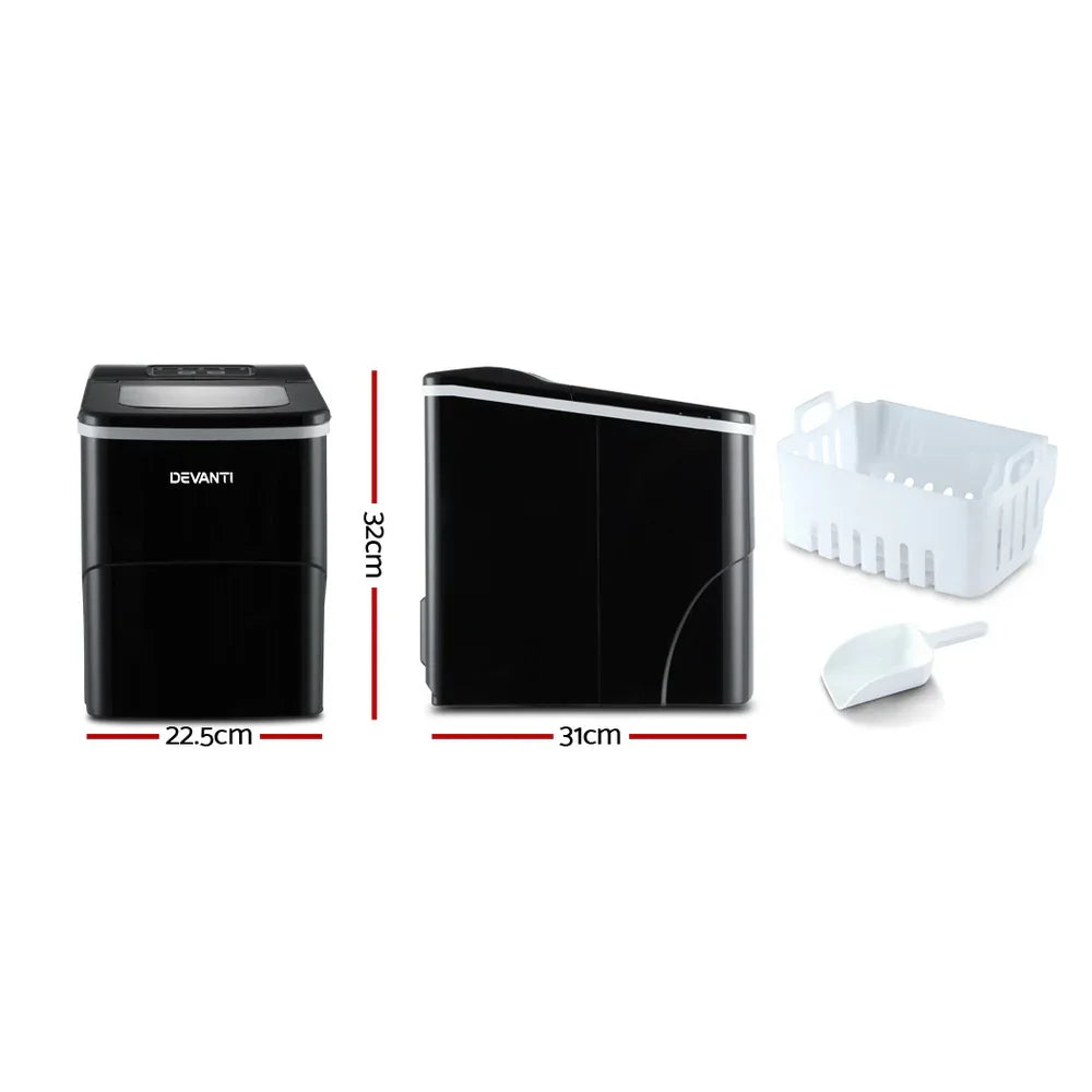 DEVANTi Portable Ice Cube Maker Machine 2L Home Bar Benchtop Easy Quick Black - Mekamart Australia