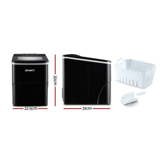 DEVANTi Portable Ice Cube Maker Machine 2L Home Bar Benchtop Easy Quick Black - Mekamart Australia