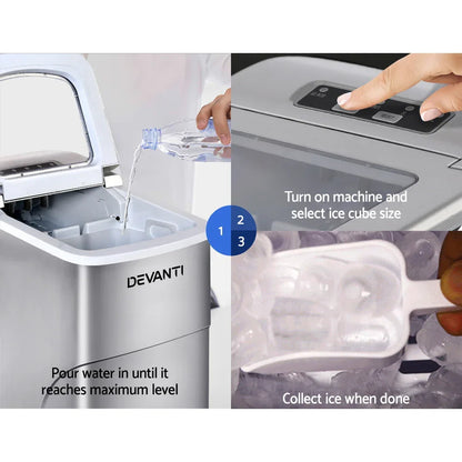Devanti Portable Ice Cube Maker - Silver - Mekamart Australia