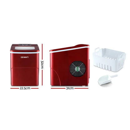 DEVANTi Portable Ice Cube Maker Machine 2L Home Bar Benchtop Easy Quick Red - Mekamart Australia