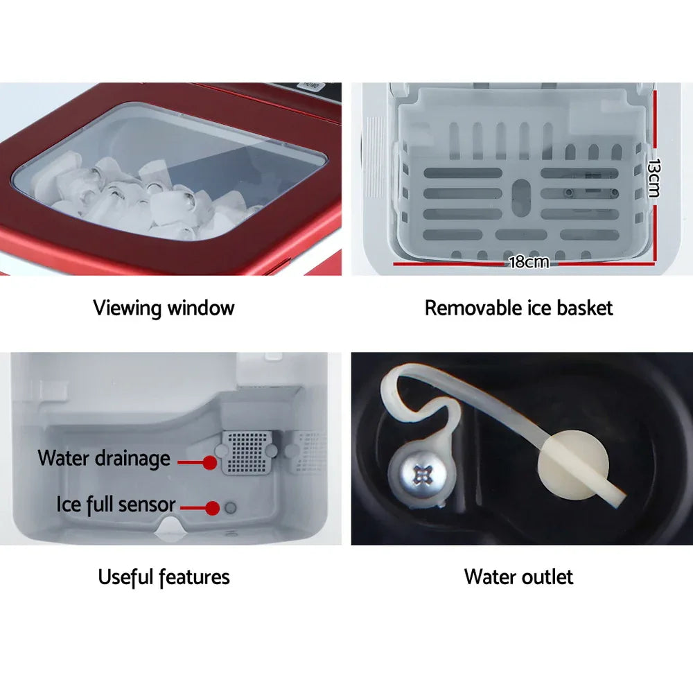 DEVANTi Portable Ice Cube Maker Machine 2L Home Bar Benchtop Easy Quick Red - Mekamart Australia