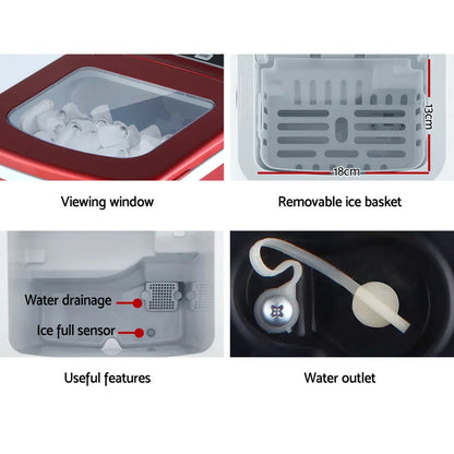 DEVANTi Portable Ice Cube Maker Machine 2L Home Bar Benchtop Easy Quick Red - Mekamart Australia