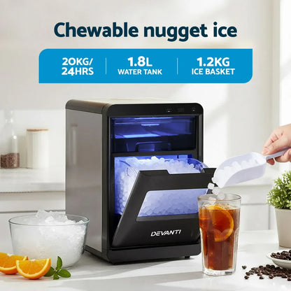 Devanti Ice Maker Machine 20kg Chewable Nugget Ice Countertop w/Self Cleaning - Mekamart Australia