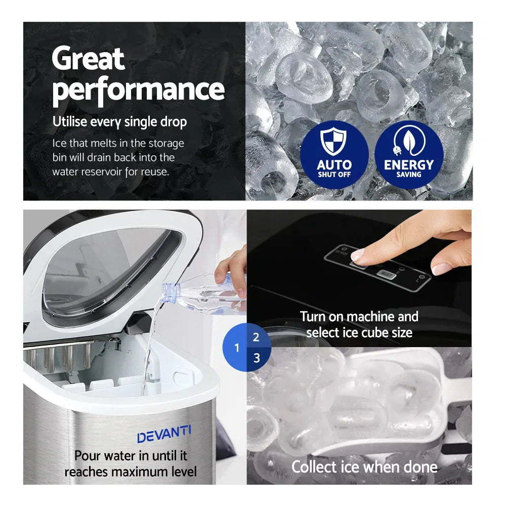 Devanti 2.4L Stainless Steel Portable Ice Cube Maker - Mekamart Australia