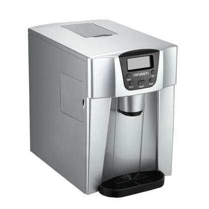Devanti 2L Portable Ice Cuber Maker & Water Dispenser - Silver - Mekamart Australia