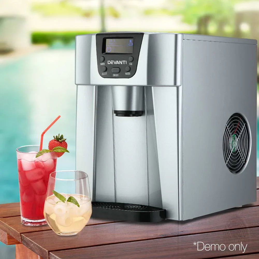 Devanti 2L Portable Ice Cuber Maker & Water Dispenser - Silver - Mekamart Australia