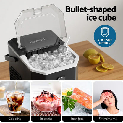Devanti 12kg Ice Maker Machine 1.3L w/Scoop Holder Black - Mekamart Australia