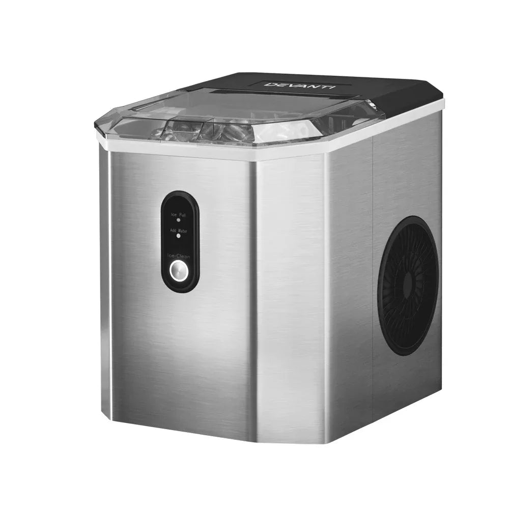 Devanti Portable Ice Maker Machine Ice Cube 12kg Bar Countertop Stainless Steel - Mekamart Australia