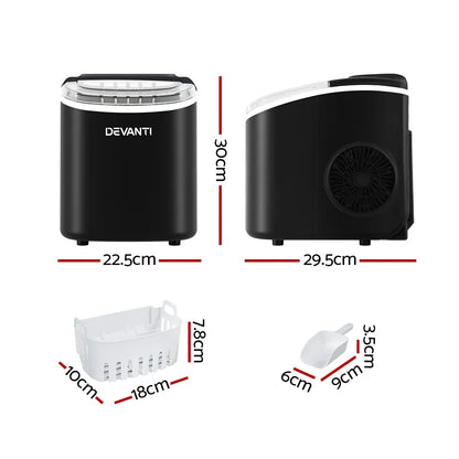 Devanti Portable Ice Maker Machine Ice Cube Tray 12kg Bar Countertop Black - Mekamart Australia