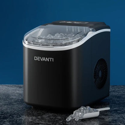 Devanti Portable Ice Maker Machine Ice Cube Tray 12kg Bar Countertop Black - Mekamart Australia