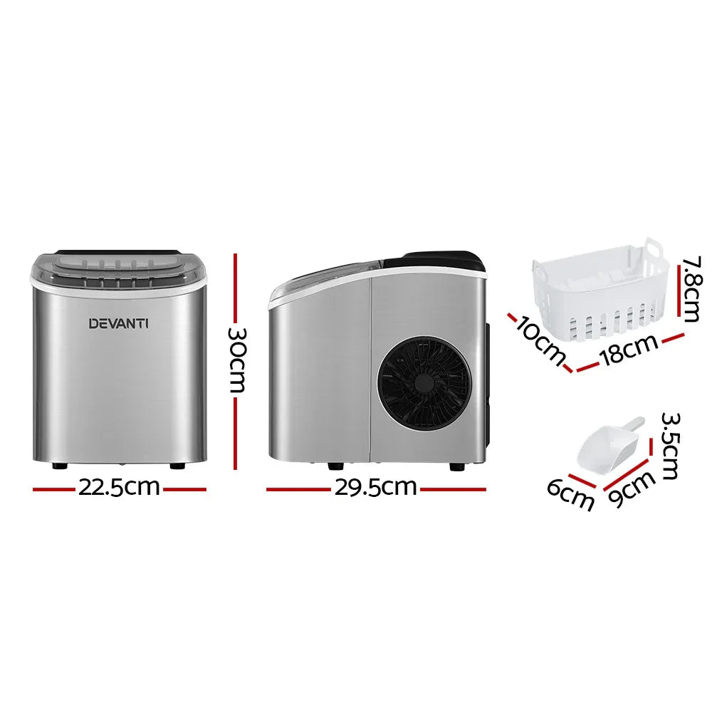 Devanti 12kg Ice Maker Machine w/Self Cleaning Silver - Mekamart Australia