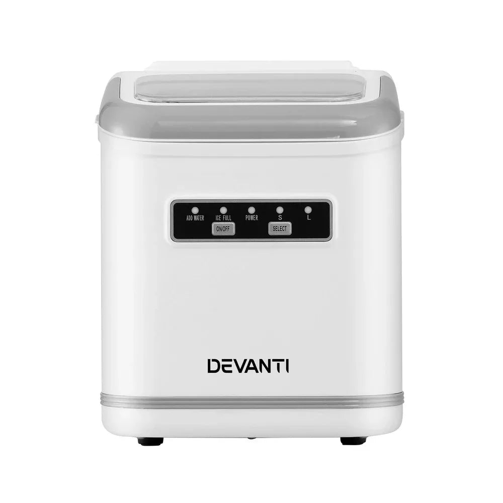 Devanti Ice Maker Machine Portable 12kg Countertop w/Self Cleaning 1.3L White - Mekamart Australia