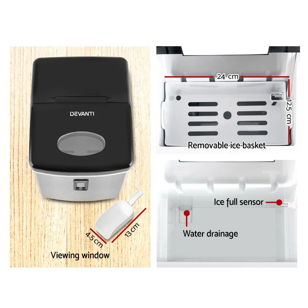 Devanti 15kg Ice Maker Machine Silver - Mekamart Australia