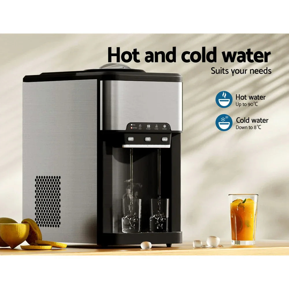 Devanti 20kg 3 in 1 Ice Maker Machine Cold and Hot Water Dispenser 3L Silver - Mekamart Australia