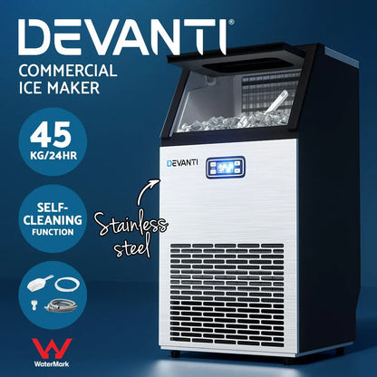 Devanti Commercial Ice Maker Machine 45kg Ice Cube Tray Bar Stainless Steel - Mekamart Australia