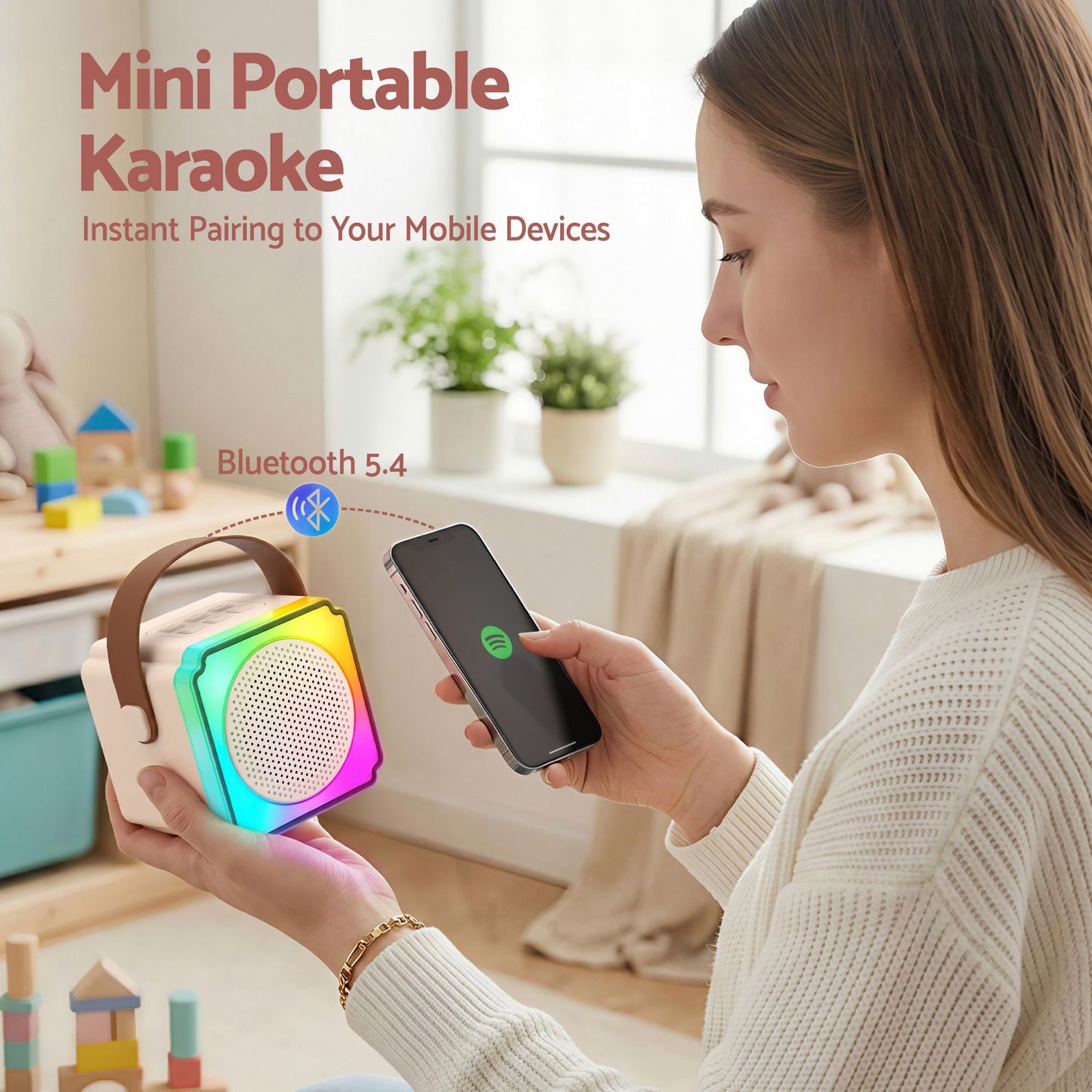 Alpha Mini Portable Karaoke Machine for Adults Kids with 2 Wireless Microphones