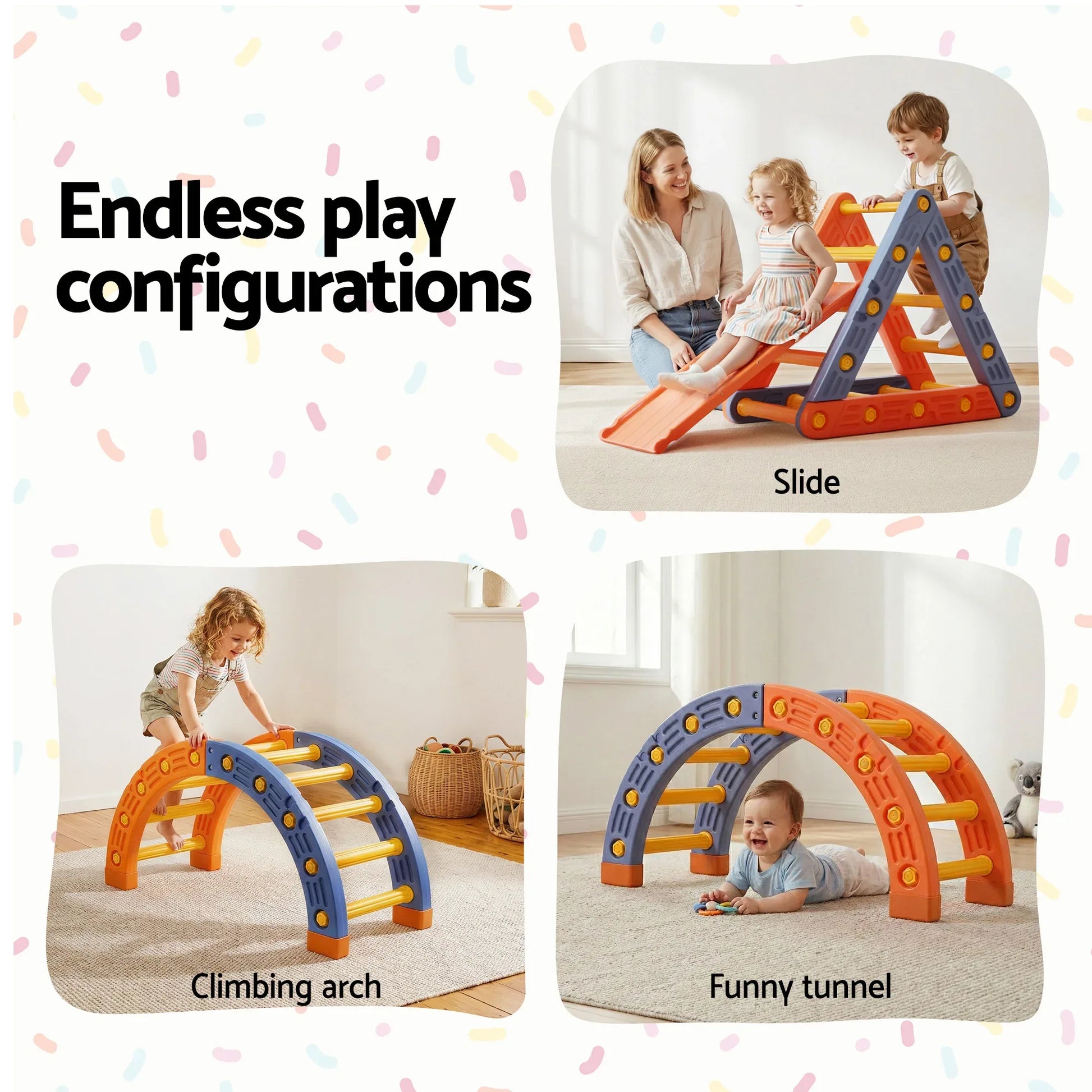 Kids Climbing Frame Set With Slide Indoor Outdoor Toddler Toys Pikler Triangle Climber With Arch - Mekamart Australia
