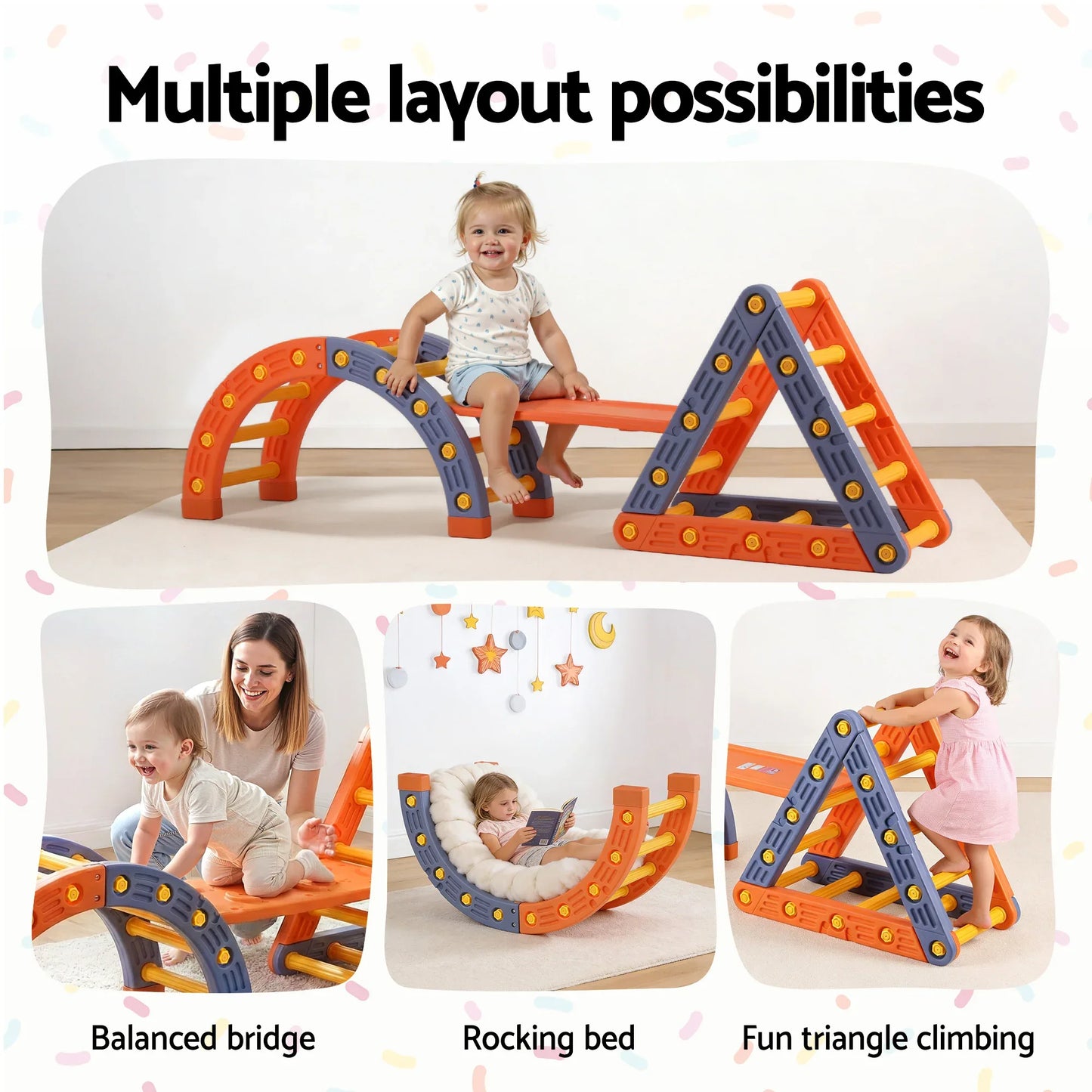 Kids Climbing Frame Set With Slide Indoor Outdoor Toddler Toys Pikler Triangle Climber With Arch - Mekamart Australia