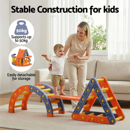 Kids Climbing Frame Set With Slide Indoor Outdoor Toddler Toys Pikler Triangle Climber With Arch - Mekamart Australia