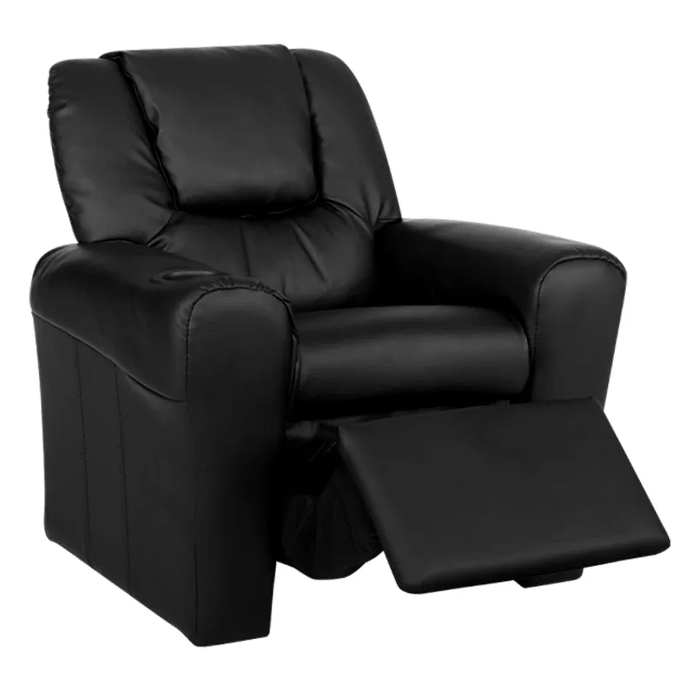 Keezi Kids Recliner Chair PU Leather Sofa Lounge Couch Children Armchair Black - Mekamart Australia