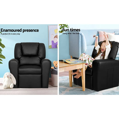 Keezi Kids Recliner Chair PU Leather Sofa Lounge Couch Children Armchair Black - Mekamart Australia