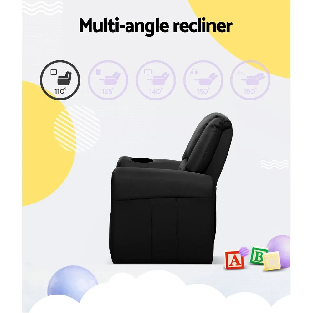 Keezi Kids Recliner Chair PU Leather Sofa Lounge Couch Children Armchair Black - Mekamart Australia