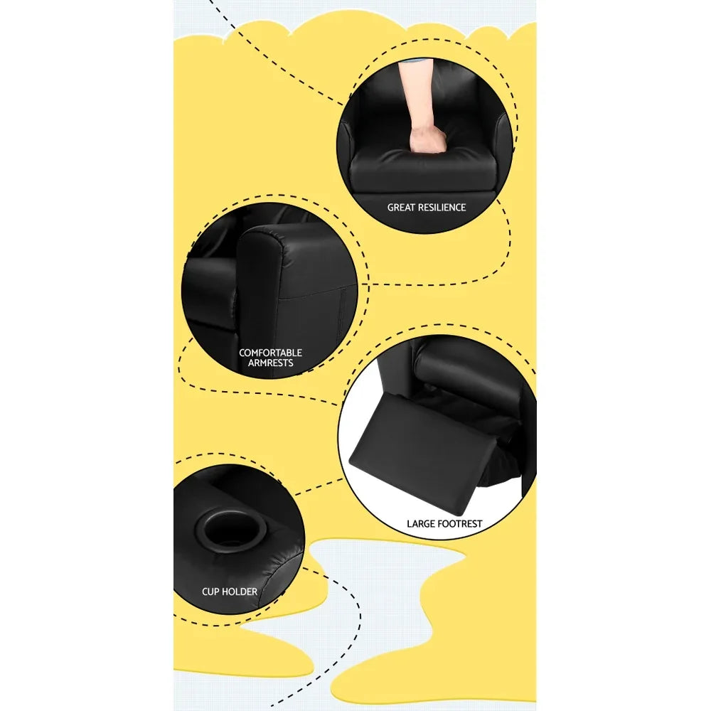 Keezi Kids Recliner Chair PU Leather Sofa Lounge Couch Children Armchair Black - Mekamart Australia