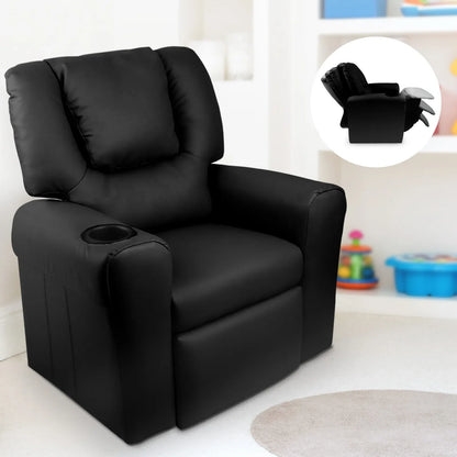 Keezi Kids Recliner Chair PU Leather Sofa Lounge Couch Children Armchair Black - Mekamart Australia