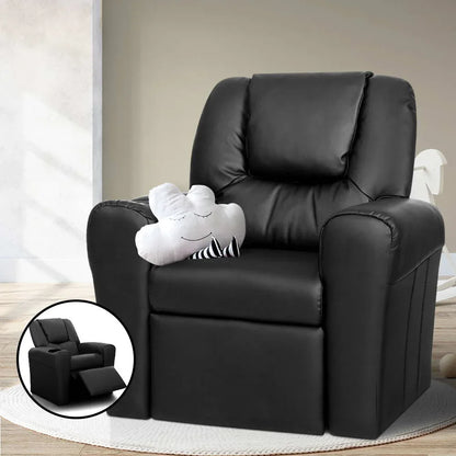 Keezi Kids Recliner Chair PU Leather Sofa Lounge Couch Children Armchair Black - Mekamart Australia