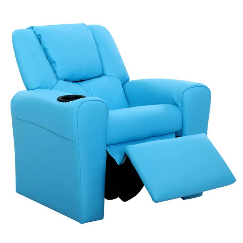 Keezi Kids Recliner Chair PU Leather Sofa Lounge Couch Children Armchair Blue - Mekamart Australia