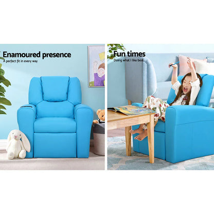 Keezi Kids Recliner Chair PU Leather Sofa Lounge Couch Children Armchair Blue - Mekamart Australia