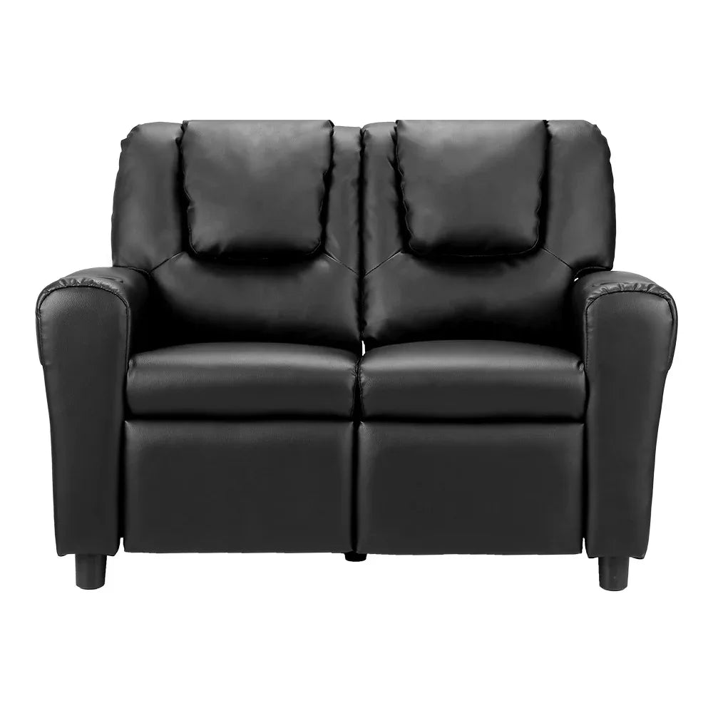 Keezi Kids Recliner Chair Double PU Leather Sofa Lounge Couch Armchair Black - Mekamart Australia