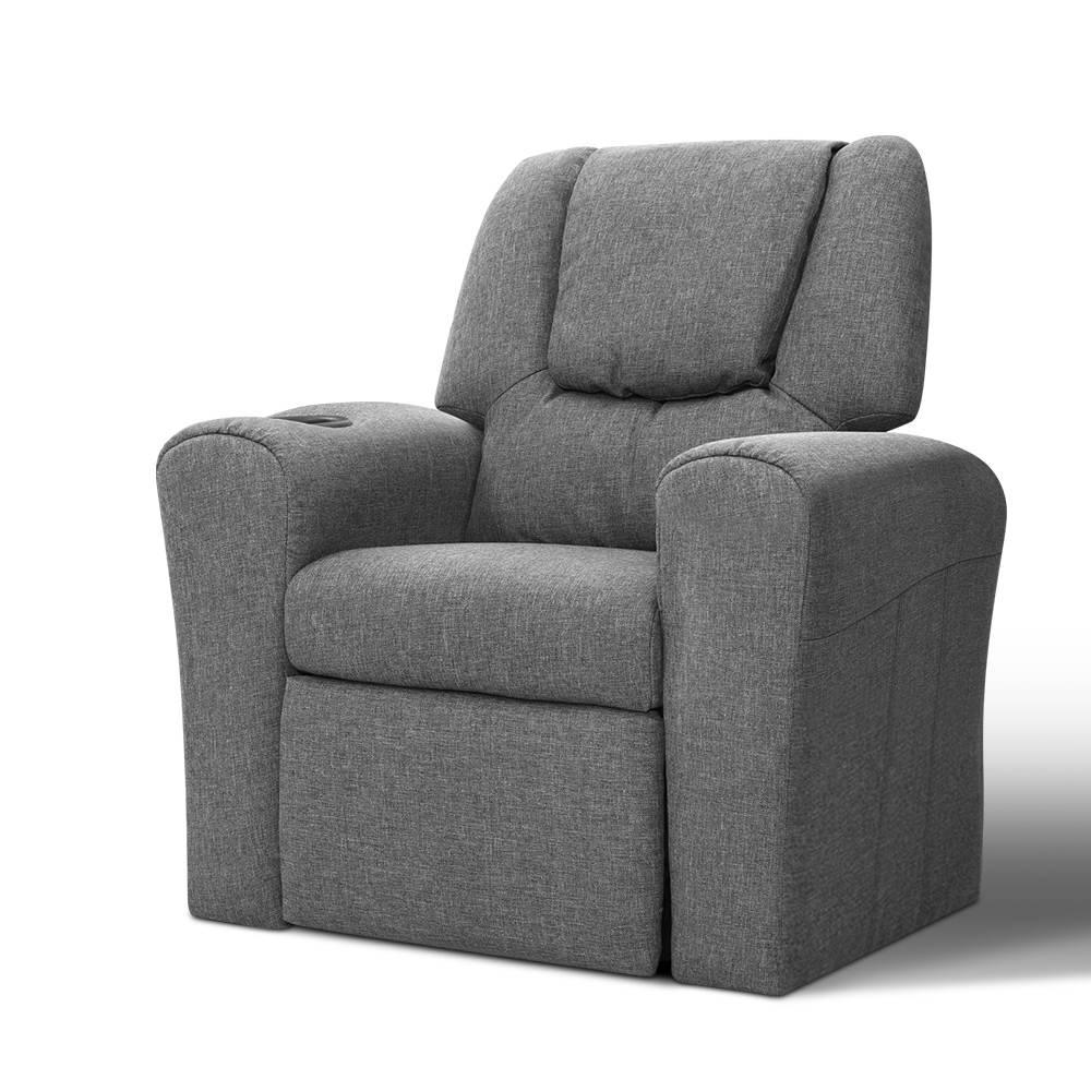 Keezi Kids Recliner Chair Linen Soft Sofa Lounge Couch Children Armchair Grey - Mekamart Australia