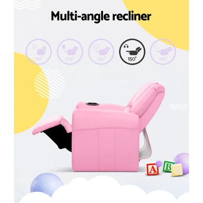 Keezi Kids Recliner Chair PU Leather Sofa Lounge Couch Children Armchair Pink - Mekamart Australia