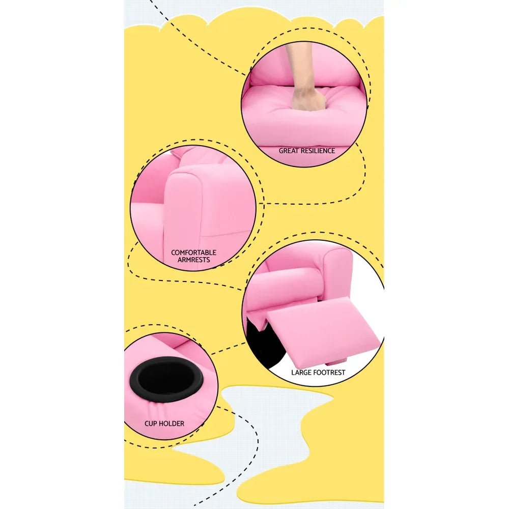 Keezi Kids Recliner Chair PU Leather Sofa Lounge Couch Children Armchair Pink - Mekamart Australia