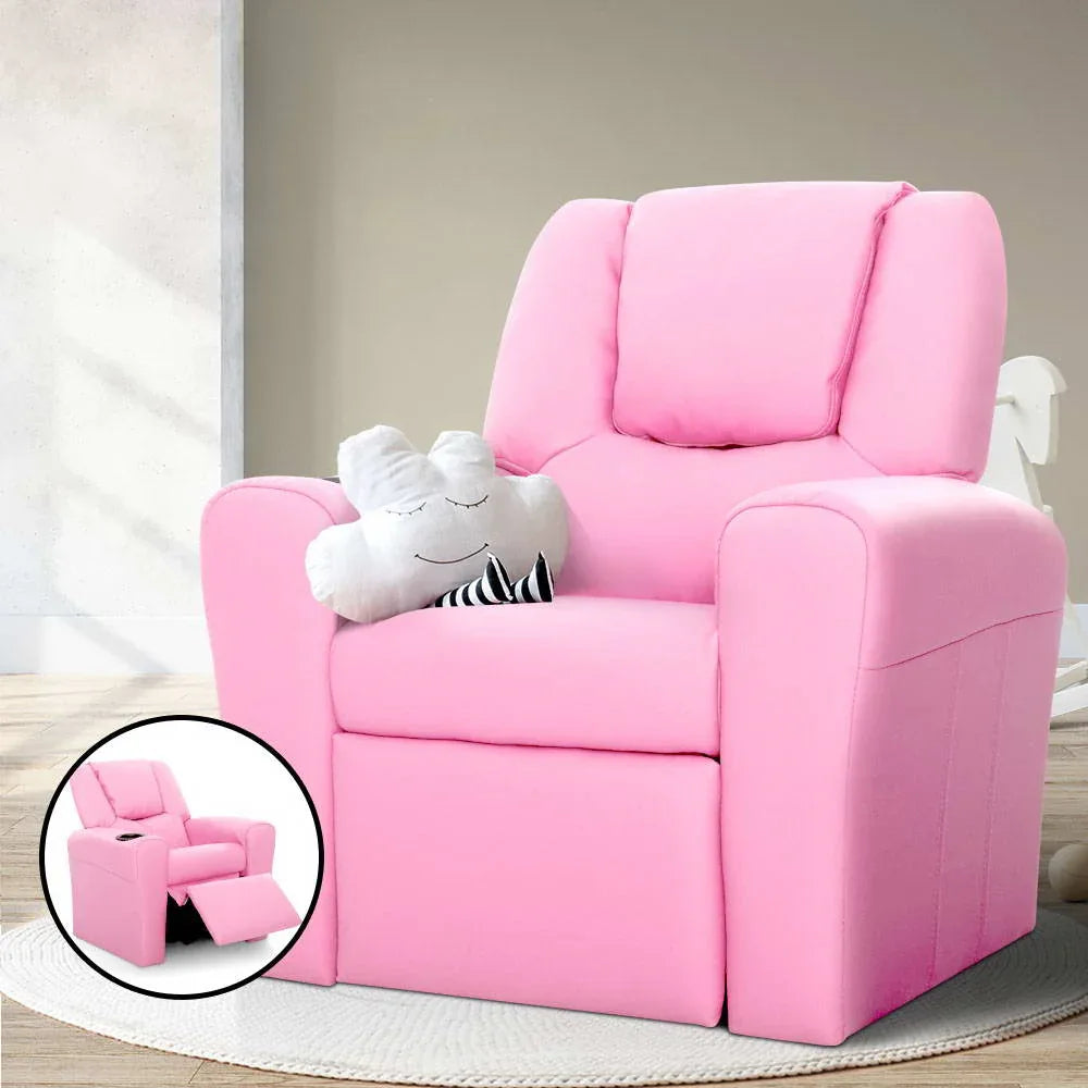 Keezi Kids Recliner Chair PU Leather Sofa Lounge Couch Children Armchair Pink - Mekamart Australia