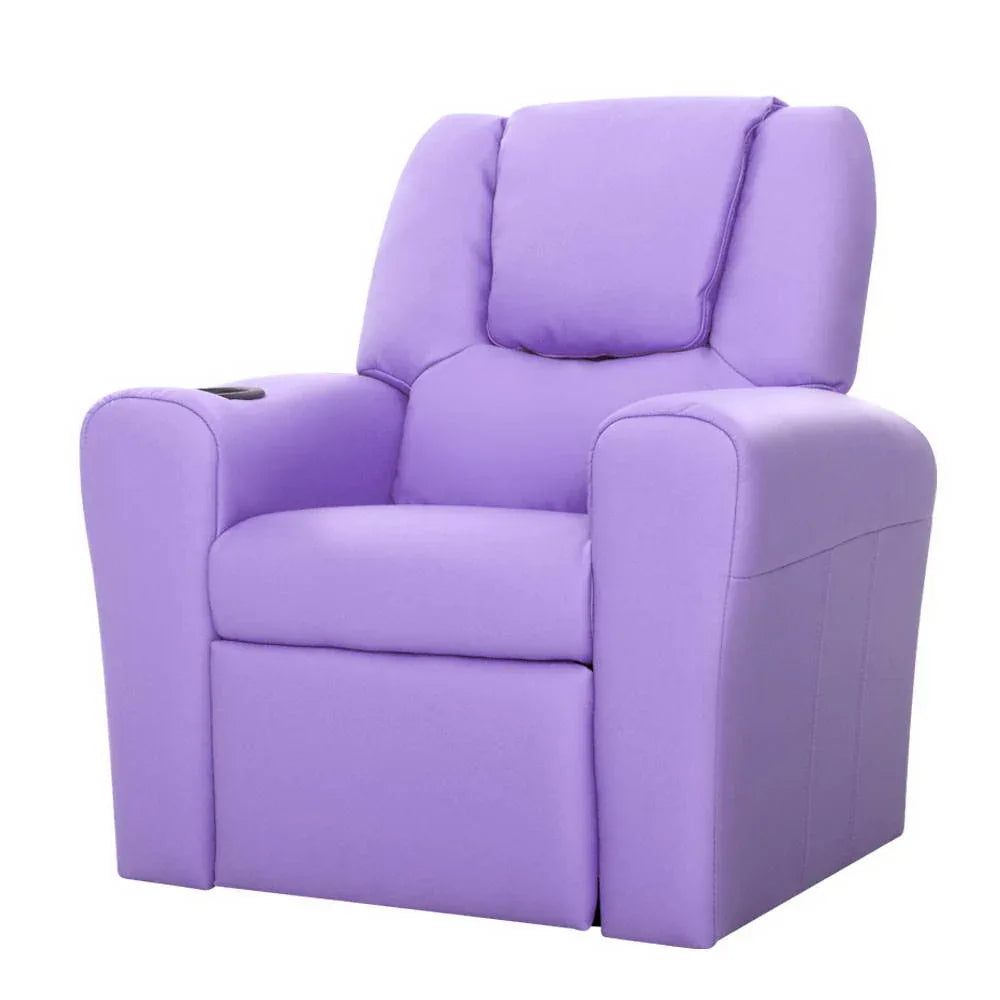 Keezi Kids Recliner Chair Purple PU Leather Sofa Lounge Couch Children Armchair - Mekamart Australia