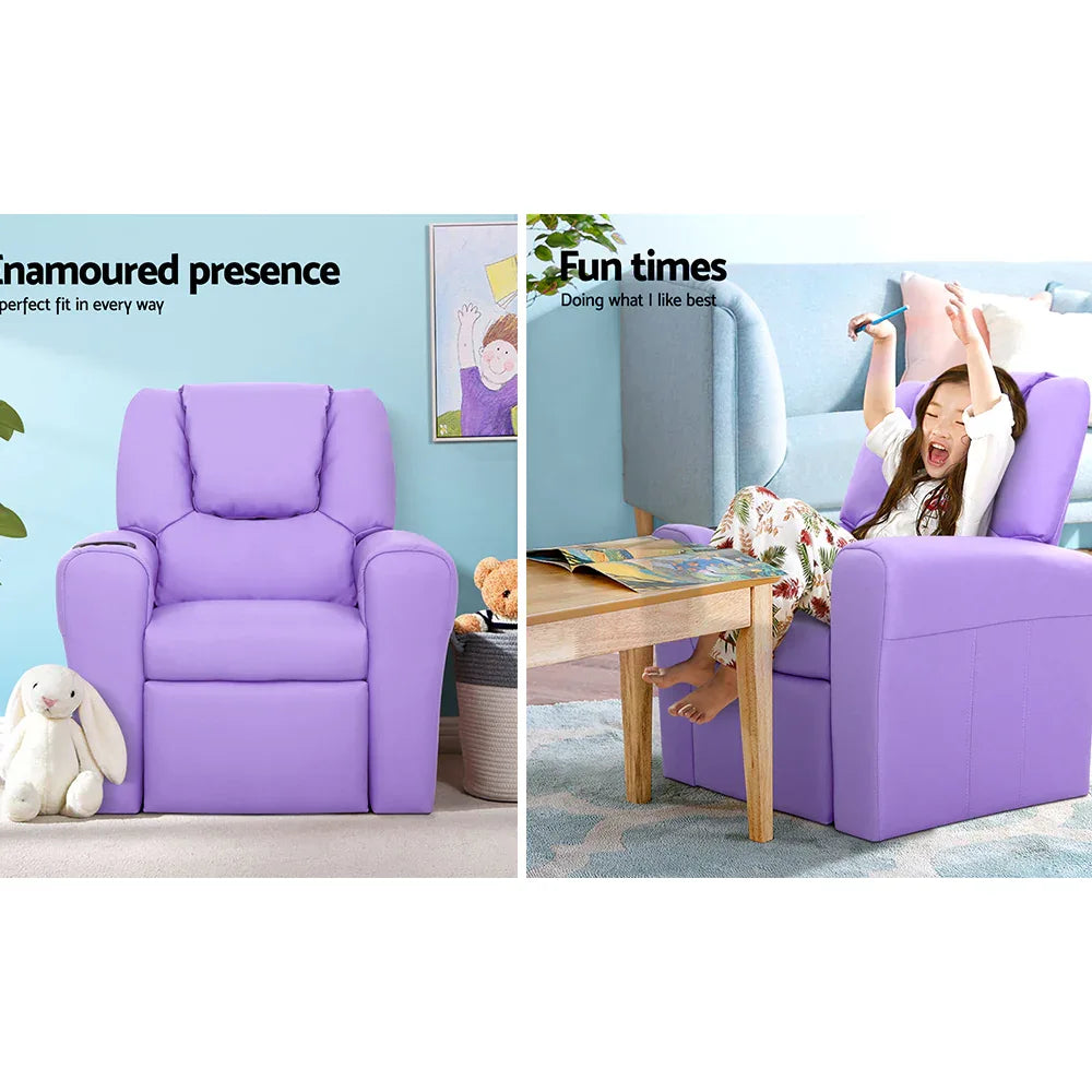 Keezi Kids Recliner Chair Purple PU Leather Sofa Lounge Couch Children Armchair - Mekamart Australia