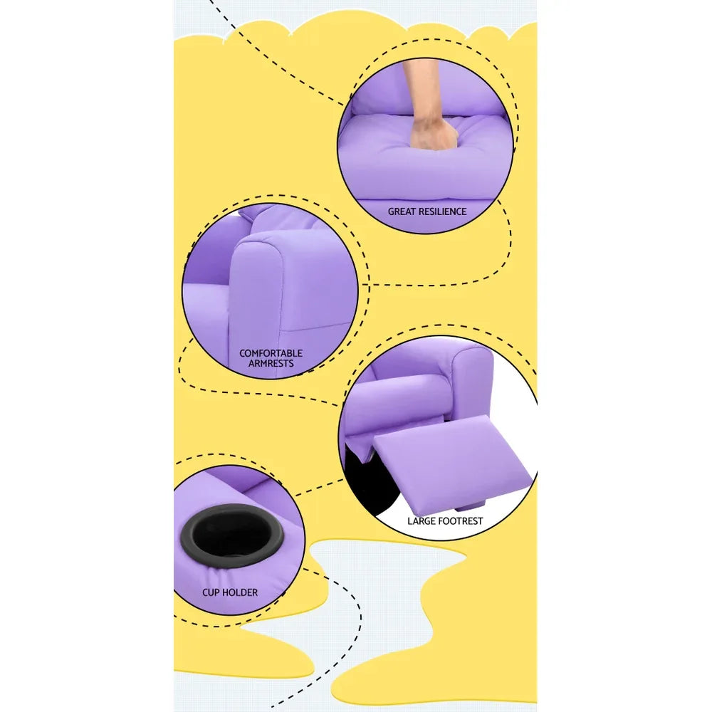 Keezi Kids Recliner Chair Purple PU Leather Sofa Lounge Couch Children Armchair - Mekamart Australia