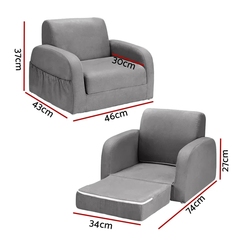 Keezi Kids Sofa 1 Seater Children Flip Open Couch Lounger Armchair Soft Grey - Mekamart Australia