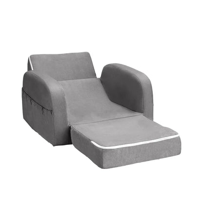 Keezi Kids Sofa 1 Seater Children Flip Open Couch Lounger Armchair Soft Grey - Mekamart Australia