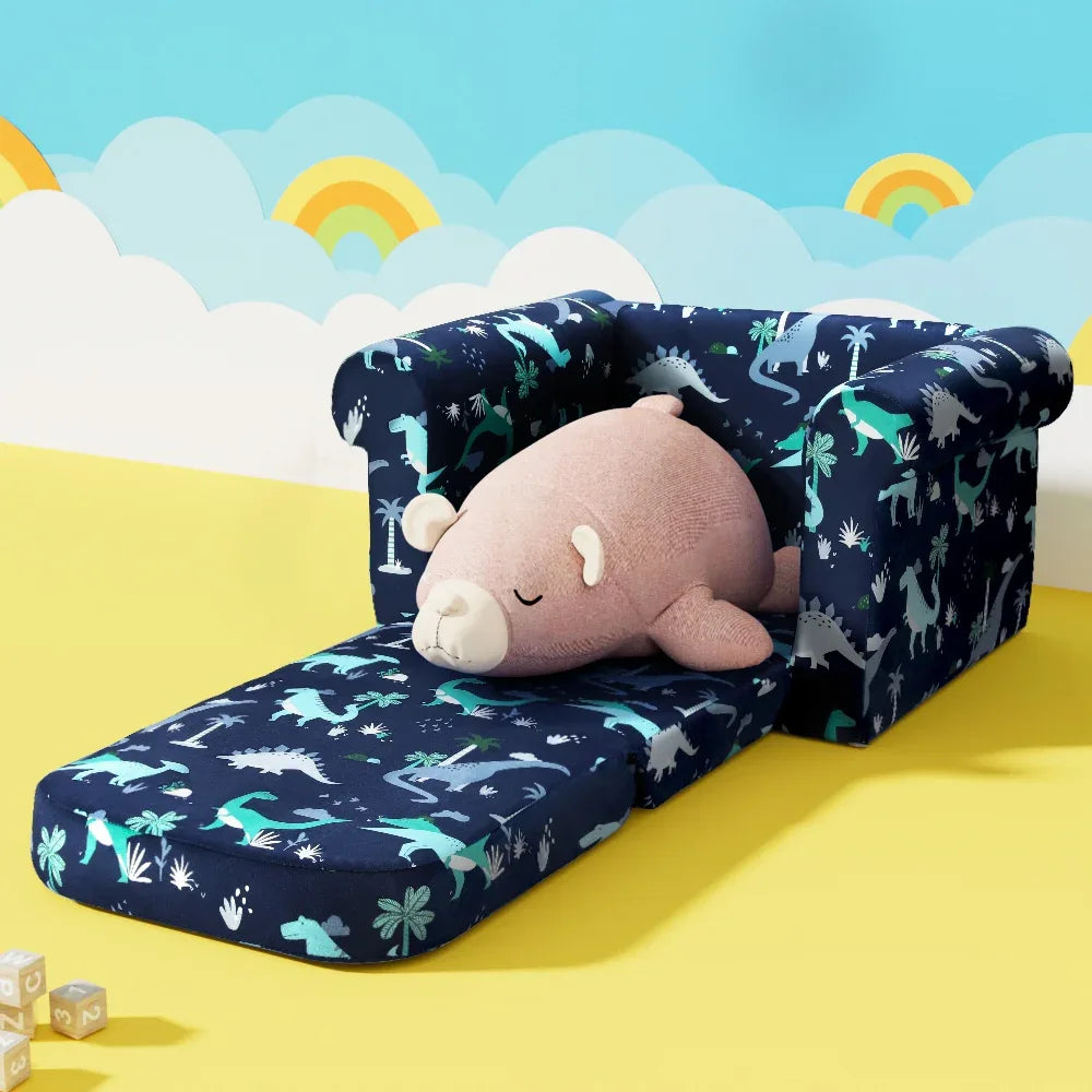 Keezi Kids Sofa 1 Seater Children Flip Open Couch Lounger Armchair Dinosaur Navy - Mekamart Australia