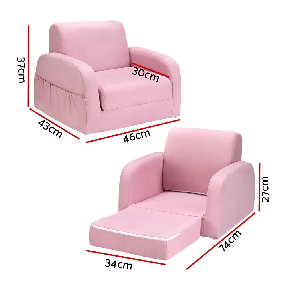 Keezi Kids Sofa 1 Seater Children Flip Open Couch Lounger Armchair Soft Pink - Mekamart Australia