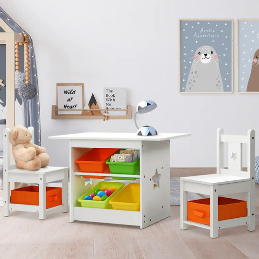 Keezi 3PCS Kids Table and Chairs Set Children Furniture Play Toys Storage Box - Mekamart Australia