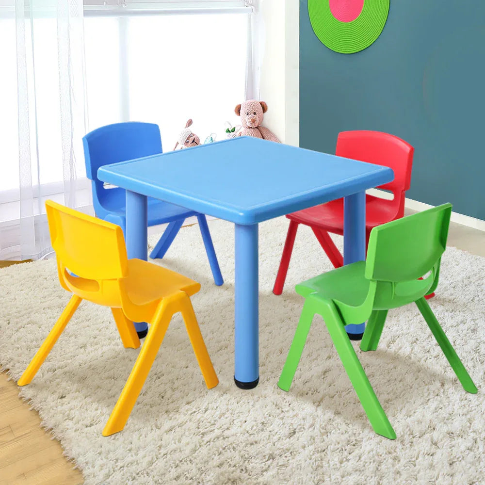Keezi 5PCS Kids Table and Chairs Set Children Study Desk Furniture Plastic 4 Chairs - Mekamart Australia